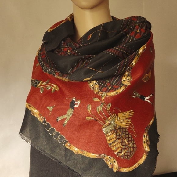 DKNY SCARF GOLFING Black Rust Cotton Square - Picture 2 of 5